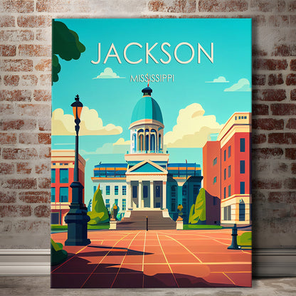 Jackson Mississippi Retro Art Print, Jackson City Wall Art, Canvas Print, Painting Canvas, Living Room Decor