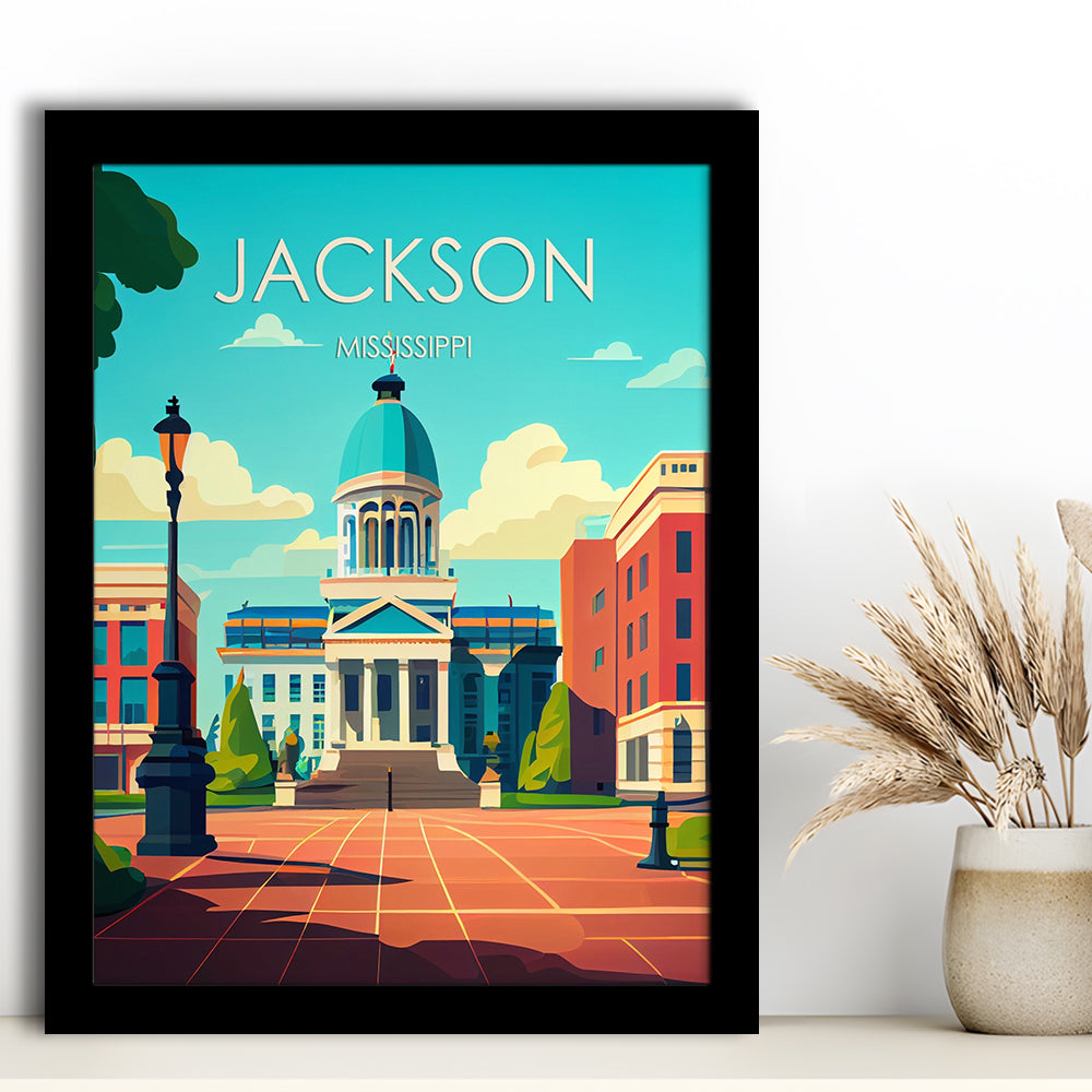 Jackson Mississippi Retro Art Print, Jackson City Wall Art, Framed Art Print, Picture Framed, Painting Art