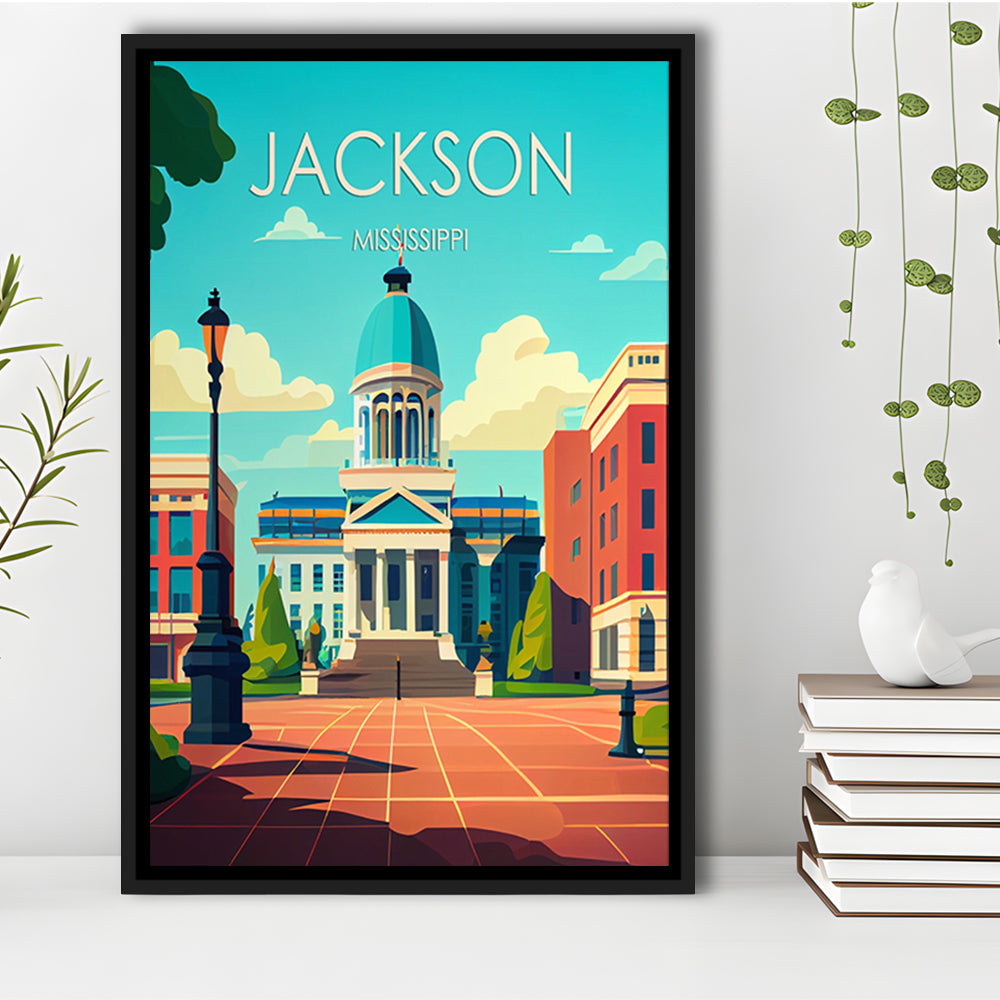 Jackson Mississippi Retro Art Print, Jackson City Wall Art, Floating Framed Canvas Print, Framed Picture, Painting Canvas