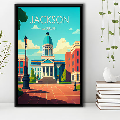 Jackson Mississippi Retro Art Print, Jackson City Wall Art, Floating Framed Canvas Print, Framed Picture, Painting Canvas