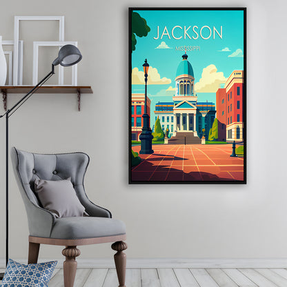 Jackson Mississippi Retro Art Print, Jackson City Wall Art, Floating Framed Canvas Print, Framed Picture, Painting Canvas