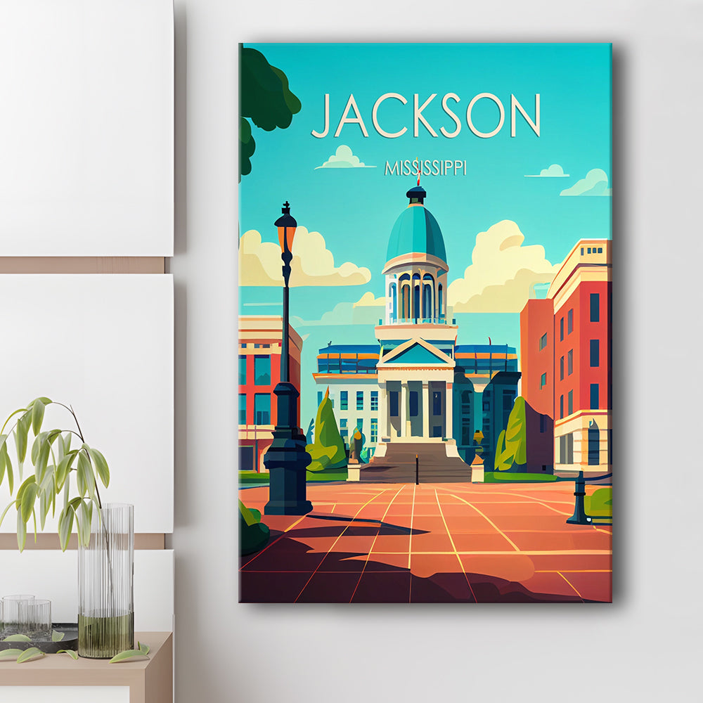 Jackson Mississippi Retro Art Print, Jackson City Wall Art, Canvas Print, Painting Canvas, Living Room Decor