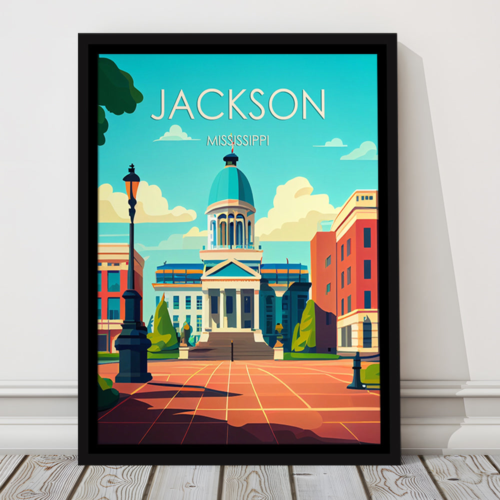 Jackson Mississippi Retro Art Print, Jackson City Wall Art, Floating Framed Canvas Print, Framed Picture, Painting Canvas