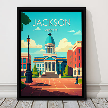 Jackson Mississippi Retro Art Print, Jackson City Wall Art, Floating Framed Canvas Print, Framed Picture, Painting Canvas