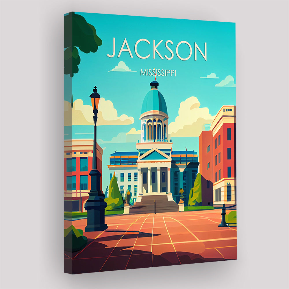 Jackson Mississippi Retro Art Print, Jackson City Wall Art, Canvas Print, Painting Canvas, Living Room Decor