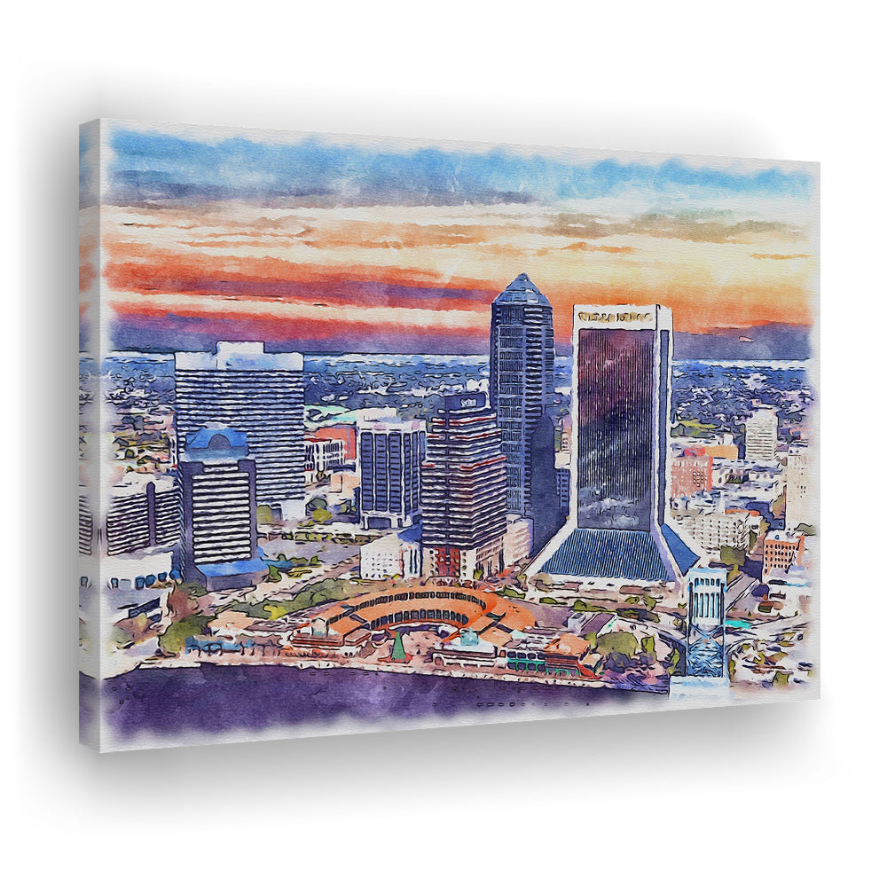 Jacksonville Watercolor Painting Canvas, Jacksonville Florida, Sport Art, Gifts for him, Canvas Print Wall Art