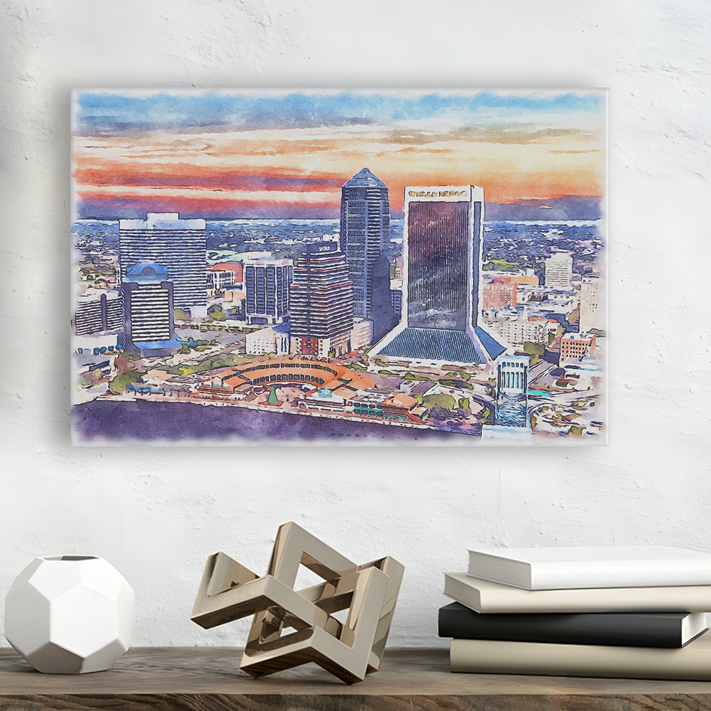 Jacksonville Watercolor Painting Canvas, Jacksonville Florida, Sport Art, Gifts for him, Canvas Print Wall Art
