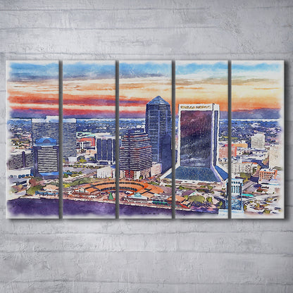 Jacksonville Watercolor Painting Canvas, Jacksonville Florida, Sport Art, Extra Large Canvas Print Wall Art