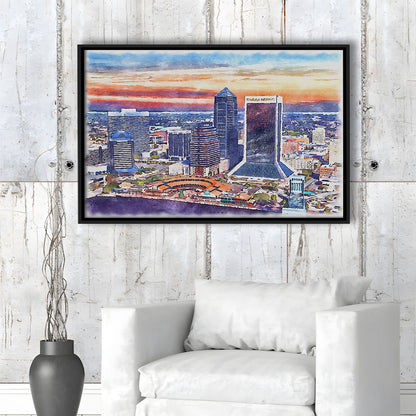 Jacksonville Watercolor Painting Canvas, Jacksonville Florida, Sport Gift Art, Framed Canvas Print Wall Art