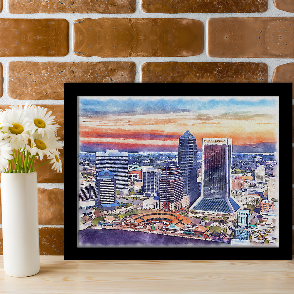 Jacksonville Watercolor Painting Canvas, Jacksonville Florida, Sport Gift Art, Framed Art Print Wall Decor