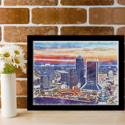 Jacksonville Watercolor Painting Canvas, Jacksonville Florida, Sport Gift Art, Framed Art Print Wall Decor