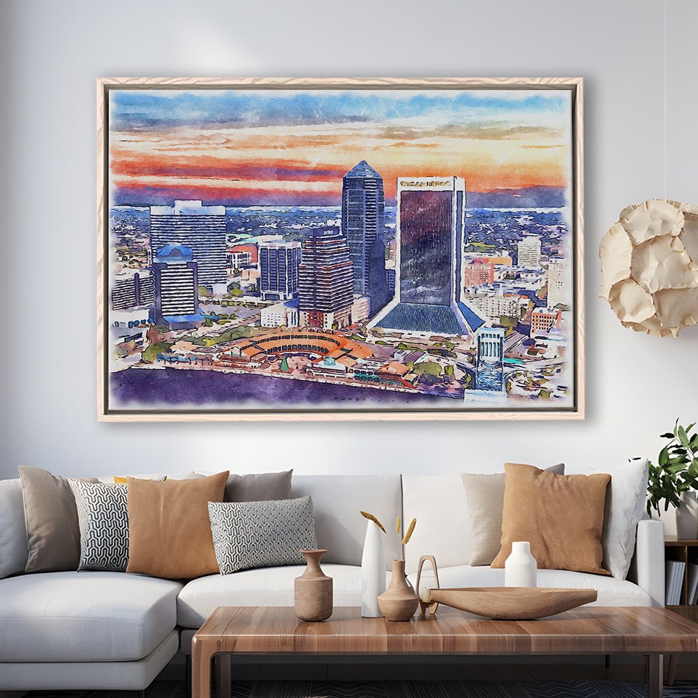 Jacksonville Watercolor Painting Canvas, Jacksonville Florida, Sport Gift Art, Framed Canvas Print Wall Art