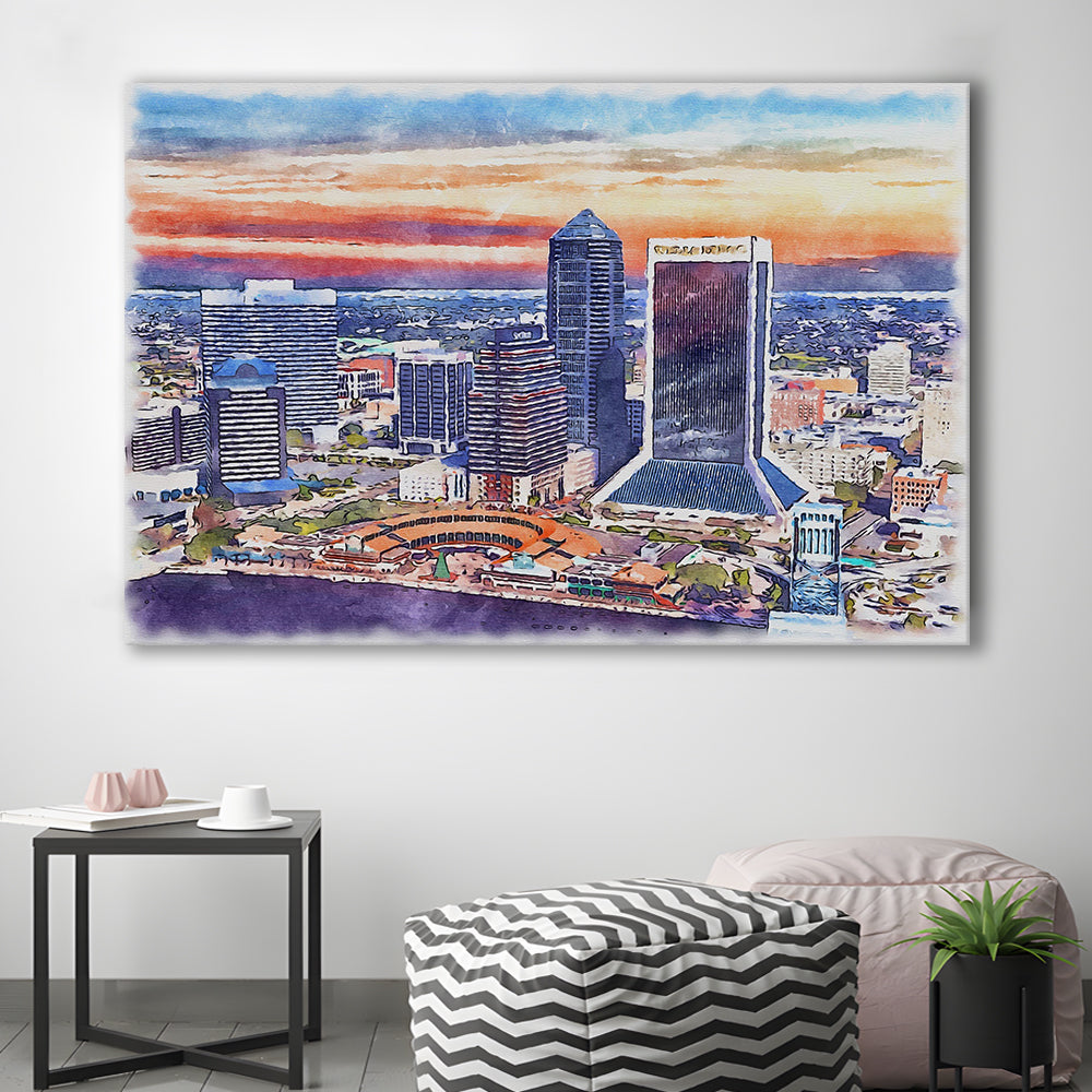 Jacksonville Watercolor Painting Canvas, Jacksonville Florida, Sport Art, Gifts for him, Canvas Print Wall Art