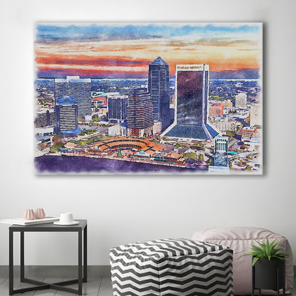 Jacksonville Watercolor Painting Canvas, Jacksonville Florida, Sport Art, Gifts for him, Canvas Print Wall Art