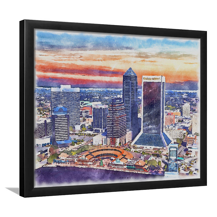 Jacksonville Watercolor Painting Canvas, Jacksonville Florida, Sport Gift Art, Framed Art Print Wall Decor