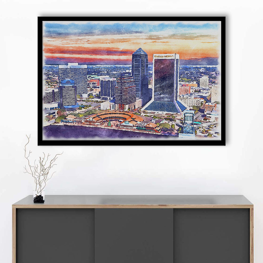 Jacksonville Watercolor Painting Canvas, Jacksonville Florida, Sport Gift Art, Framed Art Print Wall Decor