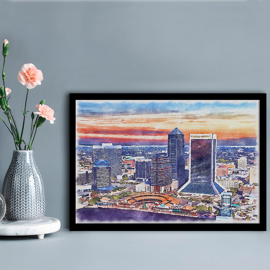 Jacksonville Watercolor Painting Canvas, Jacksonville Florida, Sport Gift Art, Framed Art Print Wall Decor