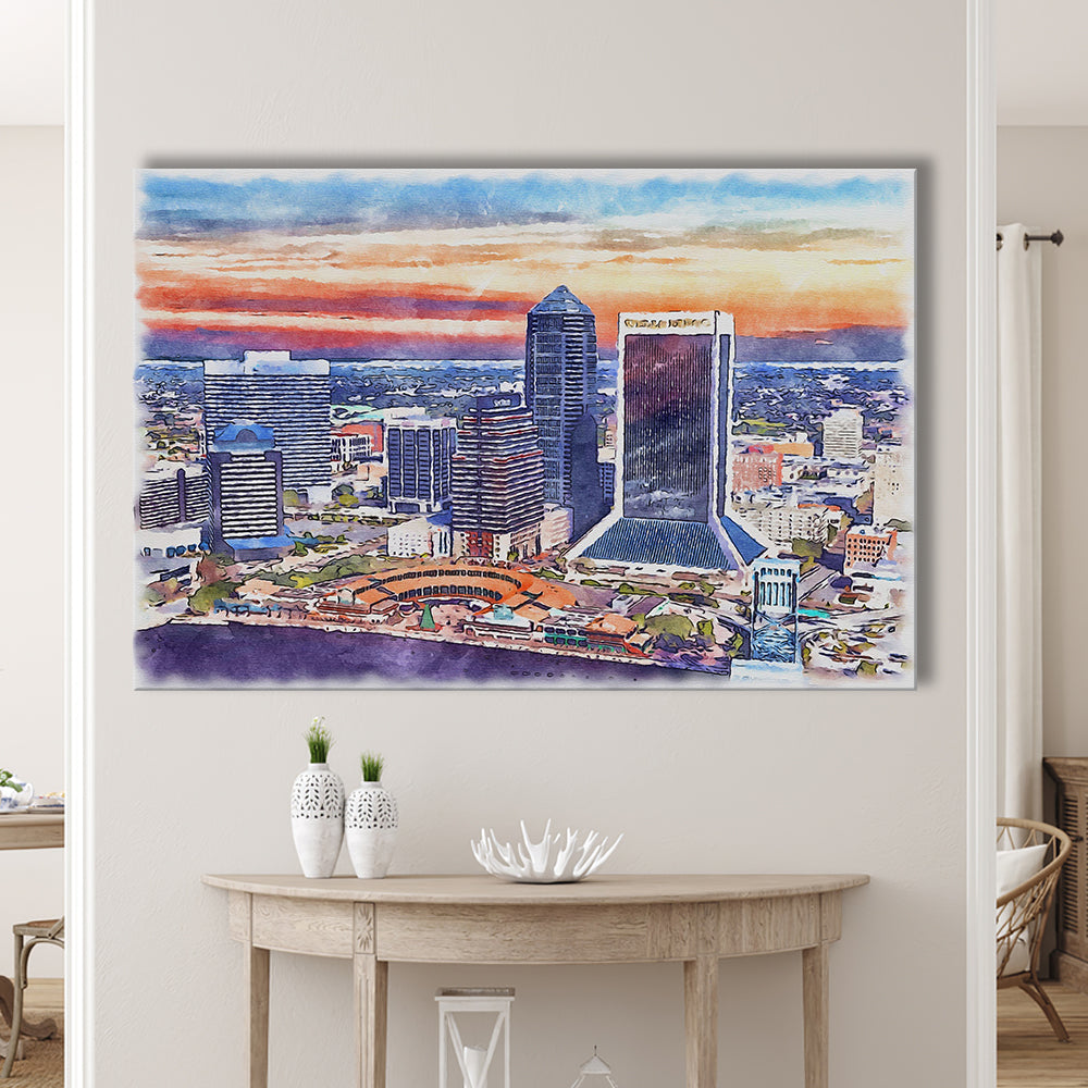 Jacksonville Watercolor Painting Canvas, Jacksonville Florida, Sport Art, Gifts for him, Canvas Print Wall Art