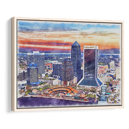 Jacksonville Watercolor Painting Canvas, Jacksonville Florida, Sport Gift Art, Framed Canvas Print Wall Art