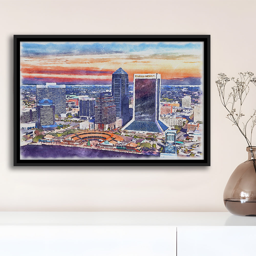 Jacksonville Watercolor Painting Canvas, Jacksonville Florida, Sport Gift Art, Framed Canvas Print Wall Art