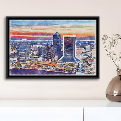 Jacksonville Watercolor Painting Canvas, Jacksonville Florida, Sport Gift Art, Framed Canvas Print Wall Art
