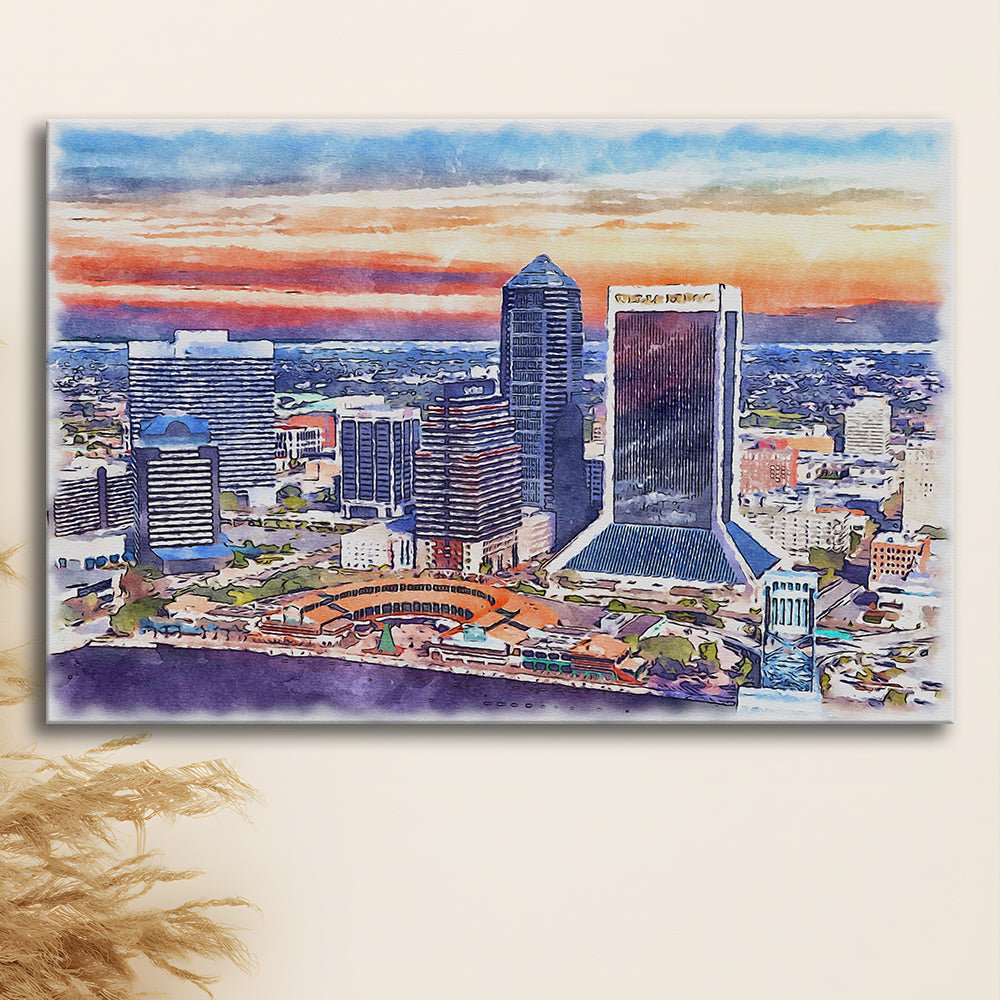 Jacksonville Watercolor Painting Canvas, Jacksonville Florida, Sport Art, Gifts for him, Canvas Print Wall Art