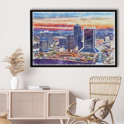 Jacksonville Watercolor Painting Canvas, Jacksonville Florida, Sport Gift Art, Framed Canvas Print Wall Art