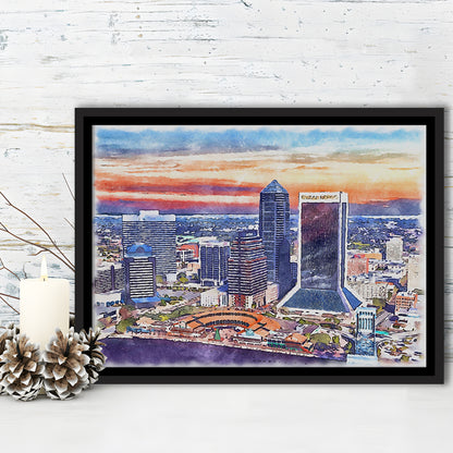 Jacksonville Watercolor Painting Canvas, Jacksonville Florida, Sport Gift Art, Framed Canvas Print Wall Art