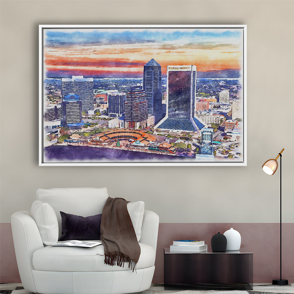 Jacksonville Watercolor Painting Canvas, Jacksonville Florida, Sport Gift Art, Framed Canvas Print Wall Art