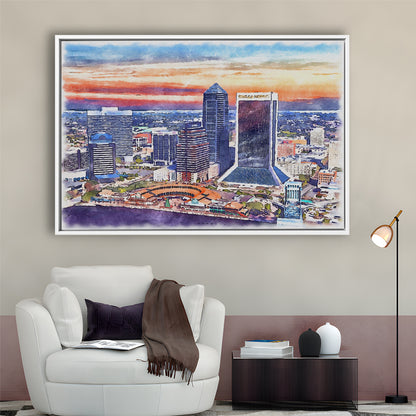 Jacksonville Watercolor Painting Canvas, Jacksonville Florida, Sport Gift Art, Framed Canvas Print Wall Art