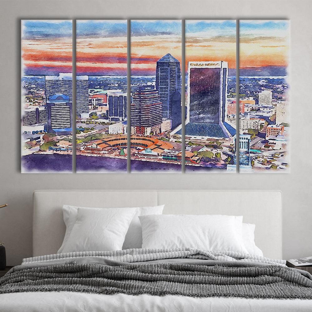 Jacksonville Watercolor Painting Canvas, Jacksonville Florida, Sport Art, Extra Large Canvas Print Wall Art