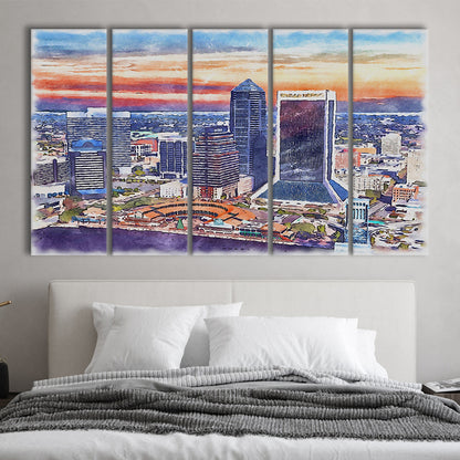 Jacksonville Watercolor Painting Canvas, Jacksonville Florida, Sport Art, Extra Large Canvas Print Wall Art
