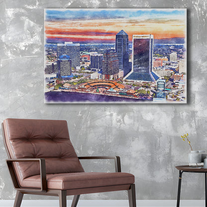 Jacksonville Watercolor Painting Canvas, Jacksonville Florida, Sport Art, Gifts for him, Canvas Print Wall Art