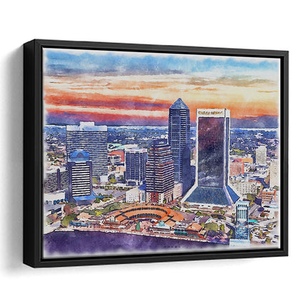 Jacksonville Watercolor Painting Canvas, Jacksonville Florida, Sport Gift Art, Framed Canvas Print Wall Art