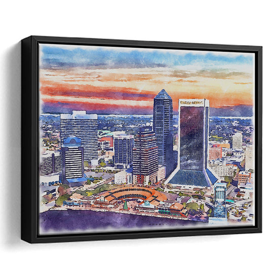 Jacksonville Watercolor Painting Canvas, Jacksonville Florida, Sport Gift Art, Framed Canvas Print Wall Art