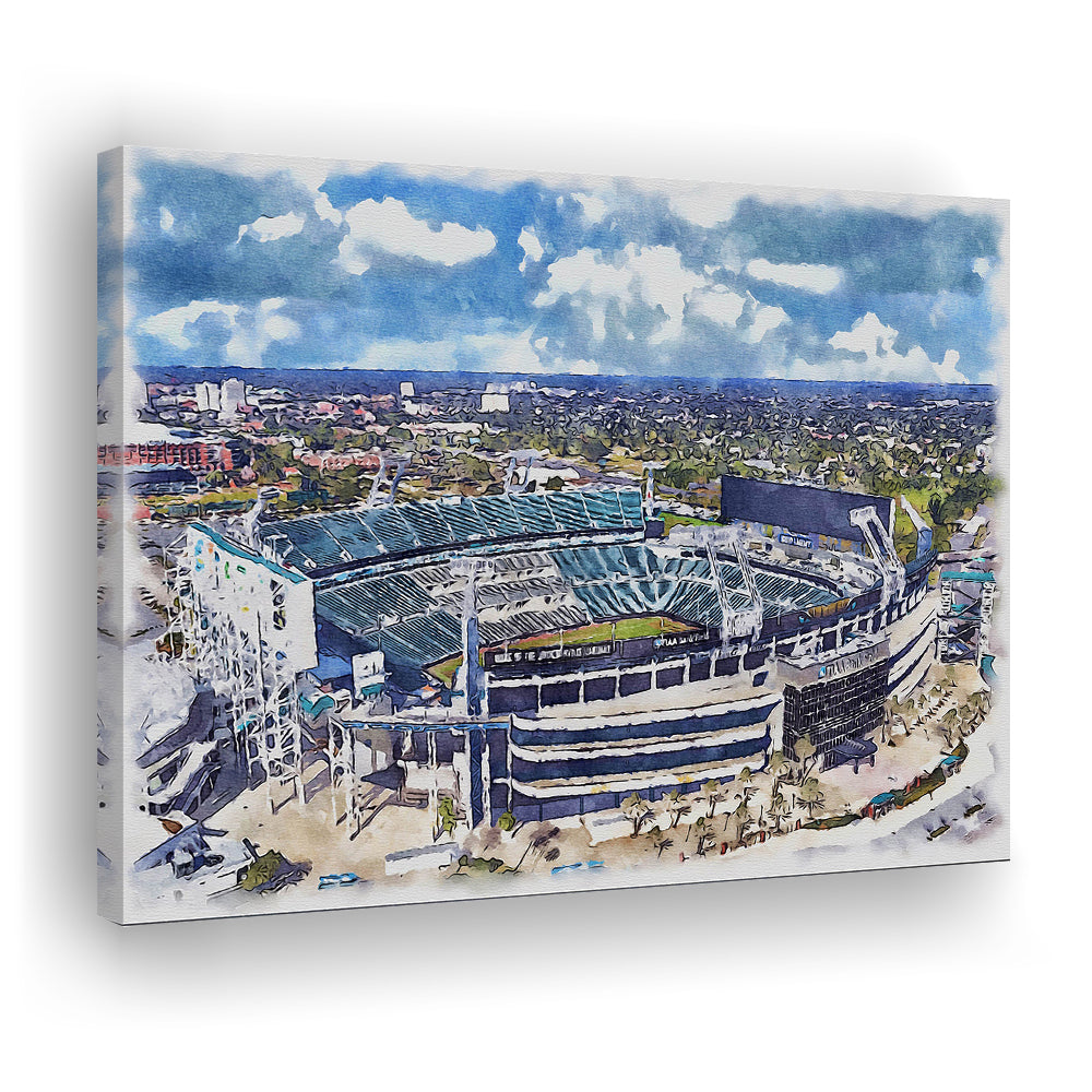 Jaguars Football Stadium, TIAA Bank Field Watercolor, Sport Art, Gifts for him, Canvas Print Wall Art