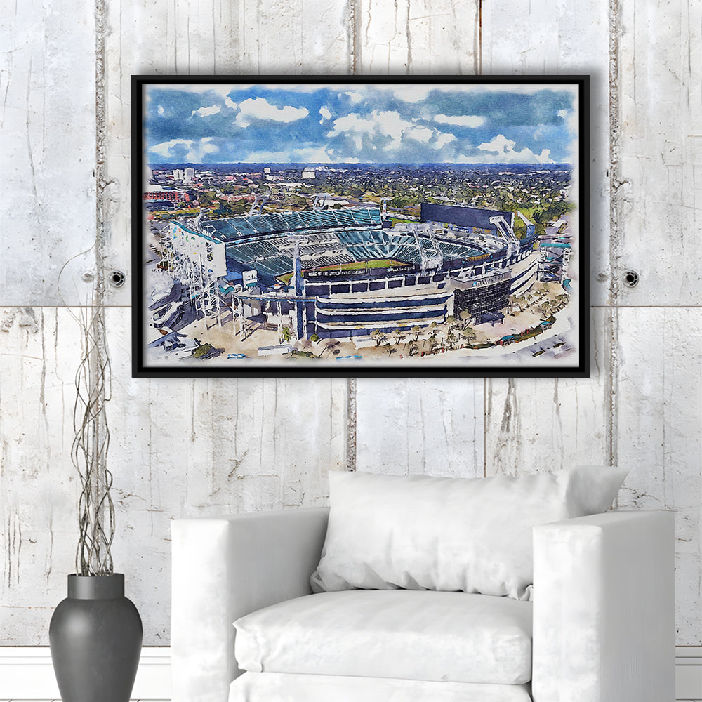 Jaguars Football Stadium, TIAA Bank Field Watercolor, Sport Gift Art, Framed Canvas Print Wall Art