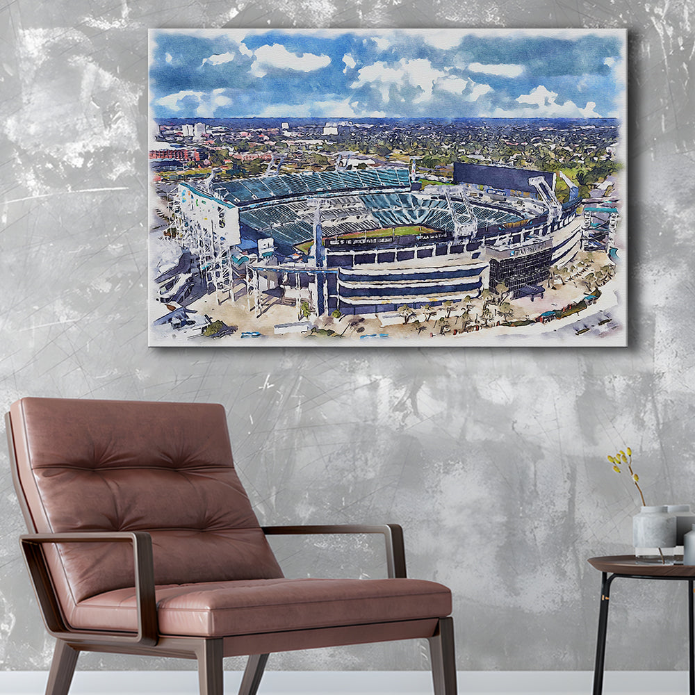 Jaguars Football Stadium, TIAA Bank Field Watercolor, Sport Art, Gifts for him, Canvas Print Wall Art