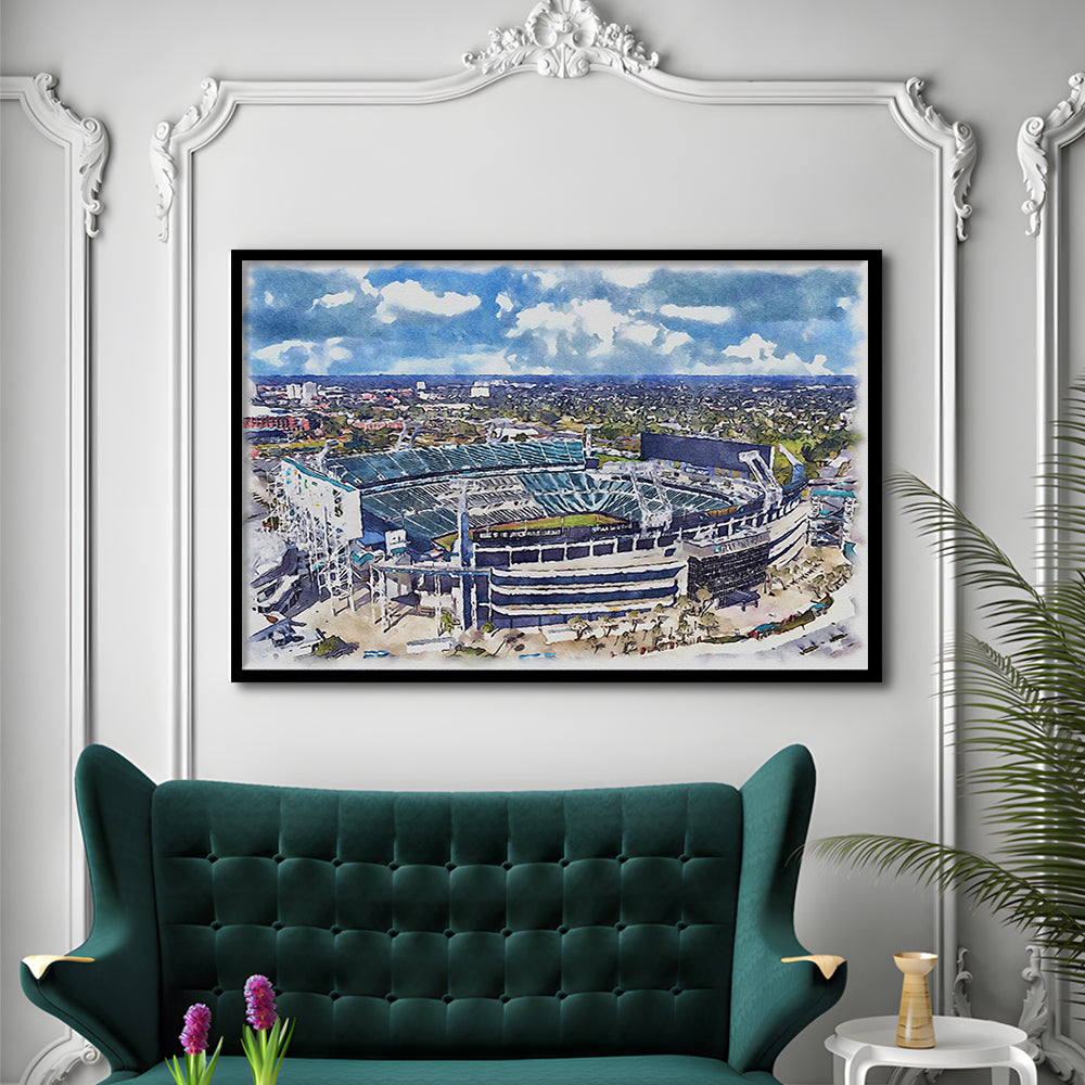 Jaguars Football Stadium, TIAA Bank Field Watercolor, Sport Gift Art, Framed Art Print Wall Decor