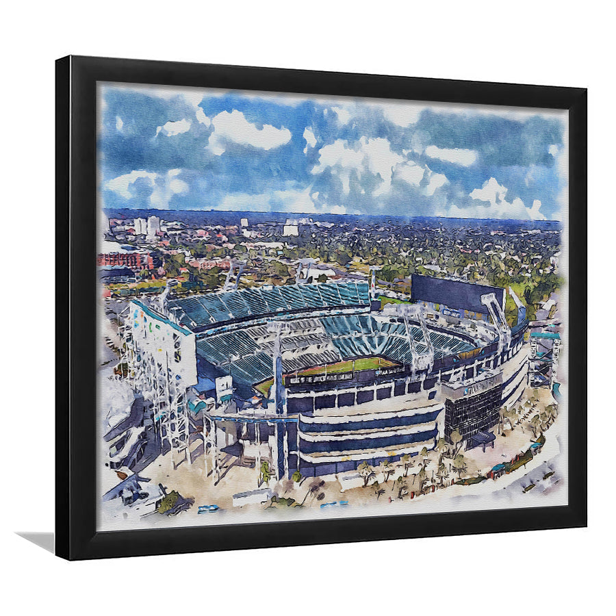 Jaguars Football Stadium, TIAA Bank Field Watercolor, Sport Gift Art, Framed Art Print Wall Decor