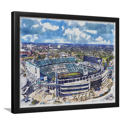 Jaguars Football Stadium, TIAA Bank Field Watercolor, Sport Gift Art, Framed Art Print Wall Decor