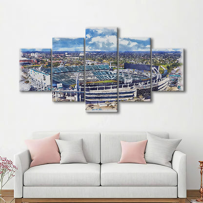 Jaguars Football Stadium, TIAA Bank Field Watercolor, Sport Art, Mixed 5 Panel, Canvas Print Wall Art