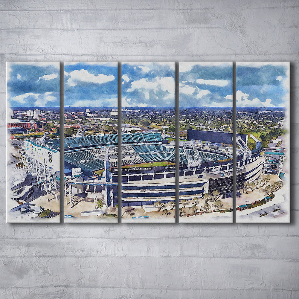 Jaguars Football Stadium, TIAA Bank Field Watercolor, Sport Art, Extra Large Canvas Print Wall Art