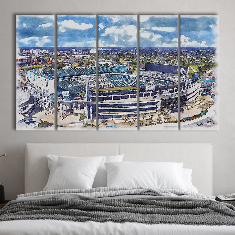 Jaguars Football Stadium, TIAA Bank Field Watercolor, Sport Art, Extra Large Canvas Print Wall Art
