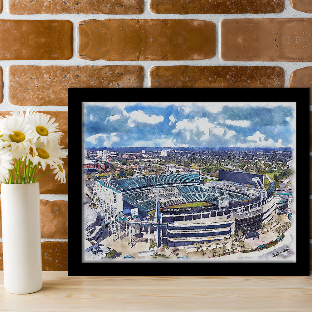 Jaguars Football Stadium, TIAA Bank Field Watercolor, Sport Gift Art, Framed Art Print Wall Decor