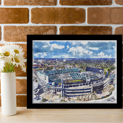 Jaguars Football Stadium, TIAA Bank Field Watercolor, Sport Gift Art, Framed Art Print Wall Decor