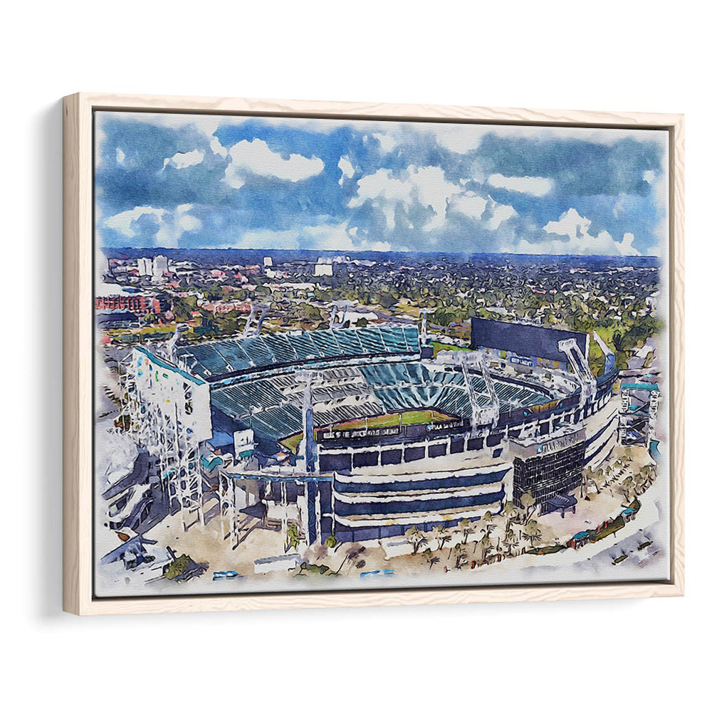 Jaguars Football Stadium, TIAA Bank Field Watercolor, Sport Gift Art, Framed Canvas Print Wall Art