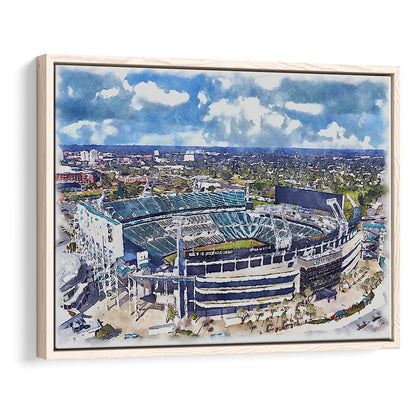 Jaguars Football Stadium, TIAA Bank Field Watercolor, Sport Gift Art, Framed Canvas Print Wall Art