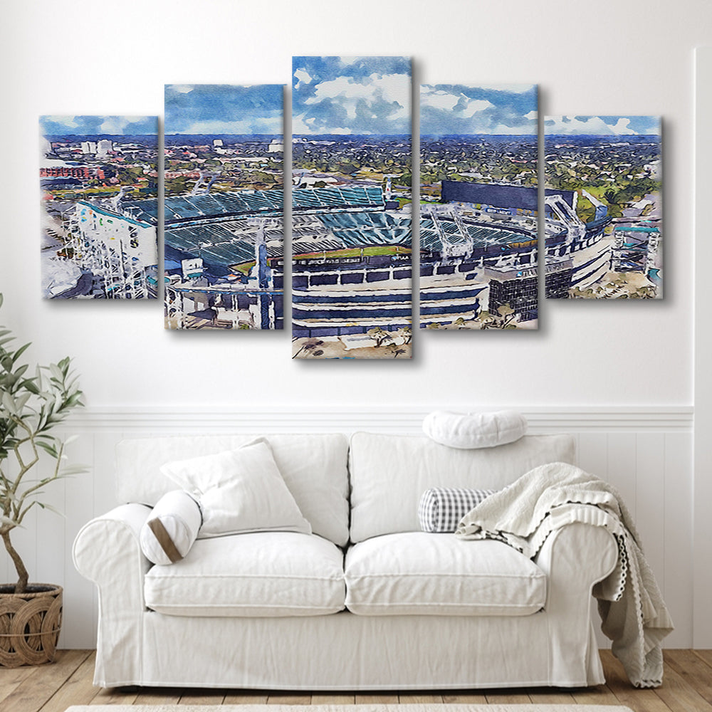 Jaguars Football Stadium, TIAA Bank Field Watercolor, Sport Art, Mixed 5 Panel, Canvas Print Wall Art