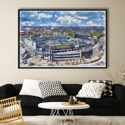 Jaguars Football Stadium, TIAA Bank Field Watercolor, Sport Gift Art, Framed Canvas Print Wall Art